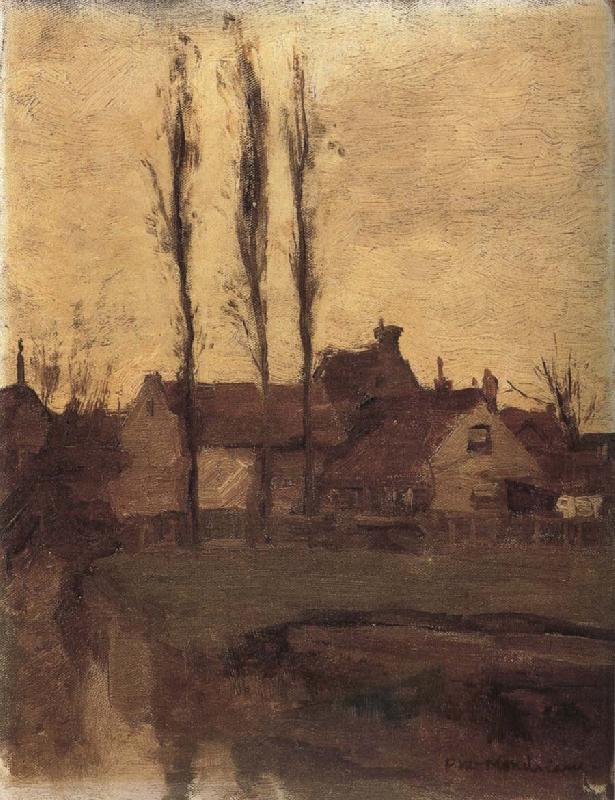The houses beside the poplar trees, Piet Mondrian